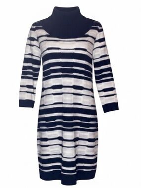 NEW DIRECTIONS Striped Sweater Dress Cowl Neck Black and White Size Large